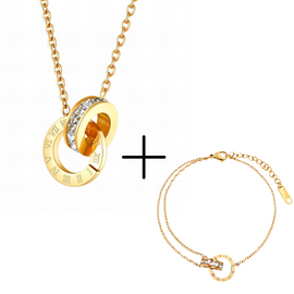 Stainless Steal Set Doppel Ring 18 Karat vergoldet Armband & Halskette