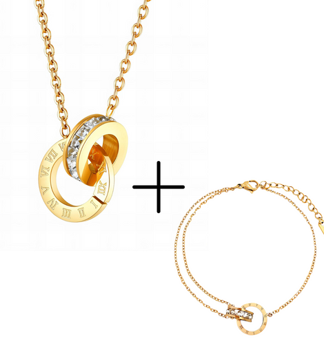 Stainless Steal Set Doppel Ring 18 Karat vergoldet Armband & Halskette