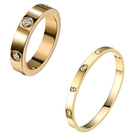 Stainless Steel Set Ring+Armband "Liviana"  18 Karat vergoldet