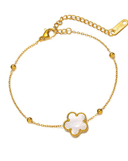 Stainless Steel Armband "Weiße Blume" 18 Karat vergoldet