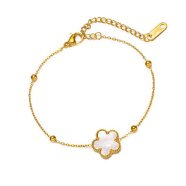 Stainless Steel Armband "Weiße Blume" 18 Karat vergoldet