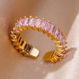 Stainless Steel Ring "Purple Diamond" 18 karat vergoldet