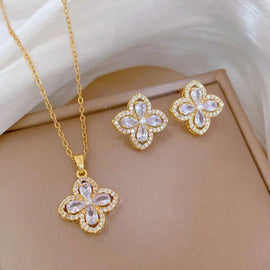 Stainless Steel Set Halskette & Ohrringe  "Golden Flower" 18 Karat vergoldet