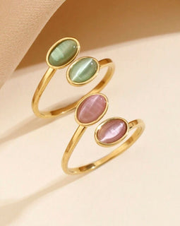 Stainless Steel Ring Stone  18 Karat vergoldet