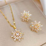 Stainless Steel Set Halskette & Ohrringe "Diamond Flower" 18 Karat vergoldet