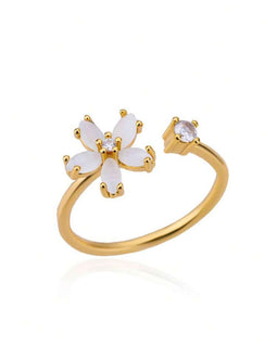 Stainless Steel Ring "White Flower" 18 Karat vergoldet