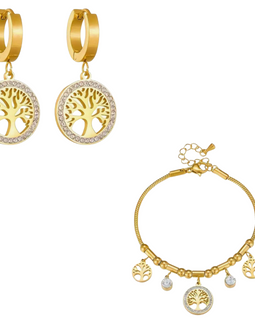 Stainless Steel Set Armband + Ohrringe "Magic Tree" 18 Karat vergoldet